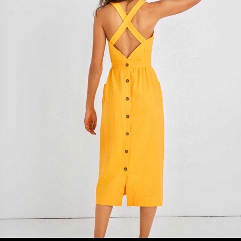 Madewell Yellow Apron Button-Back Midi Dress